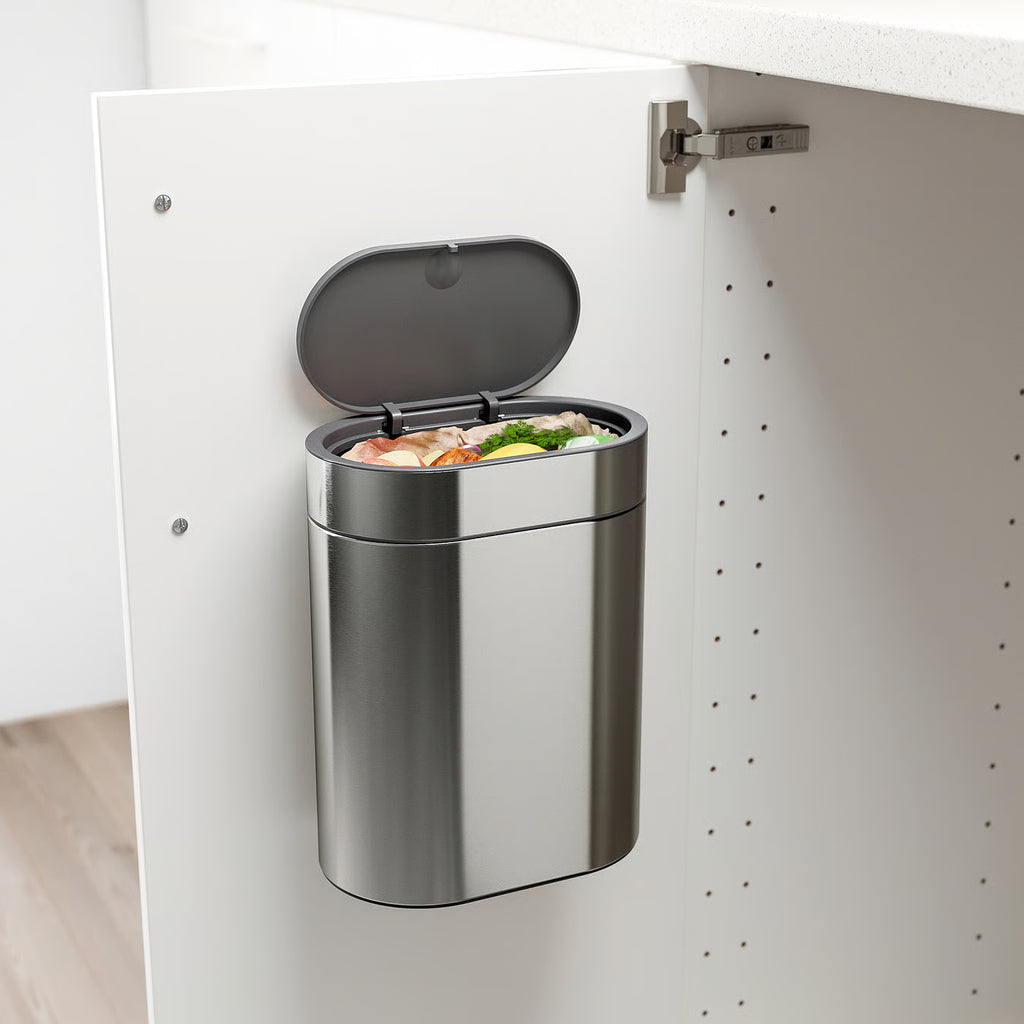 Caneca de Basura Con Tapa a Presión, Acero inoxidable, 4 Litros - Pared