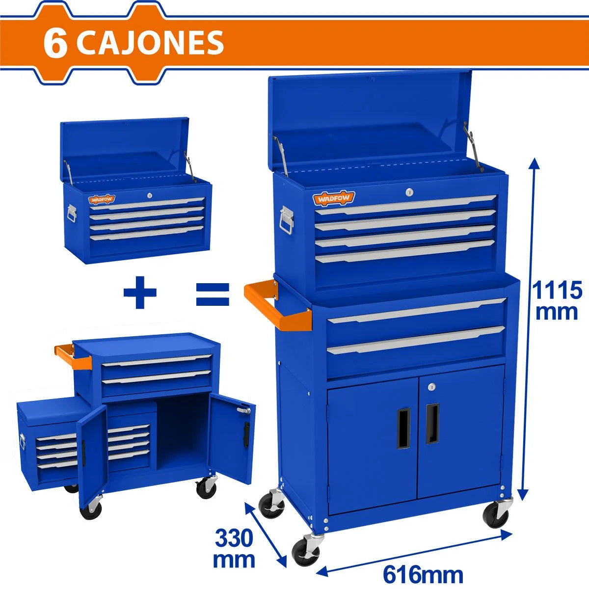 Caja de Herramientas Rodante 616x330x1125mm 6 Gavetas