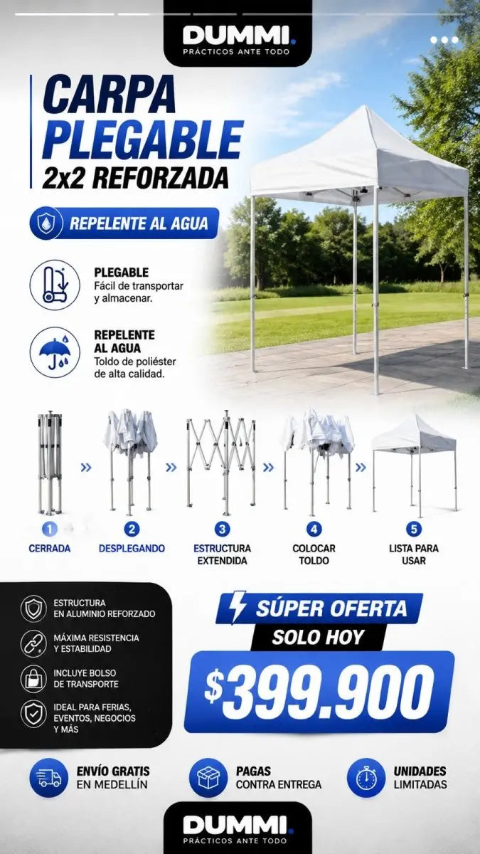 Carpa Plegable Dummi 2x2 Reforzada - Muebles Dummi