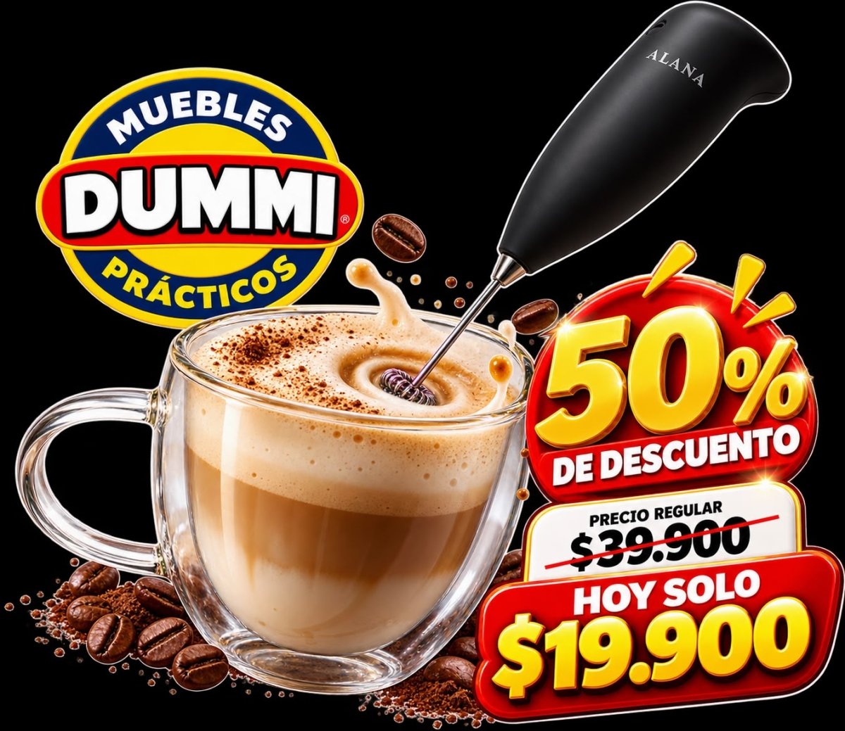 Combo Capuccino - Pocillo Doble Pared con Batidor Electrico - Muebles Dummi