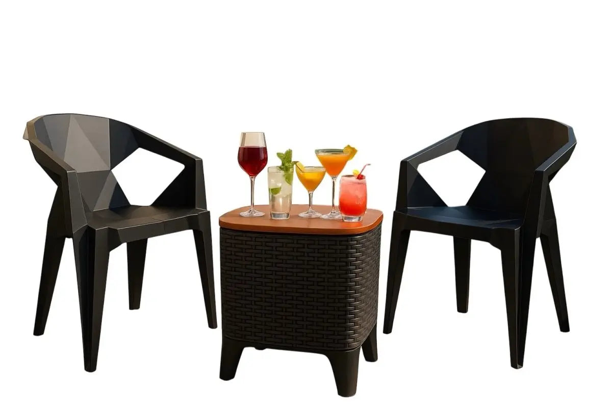 Combo Cooler Table - 2 Sillas Geométricas Con Mesa Hielera - Muebles Dummi