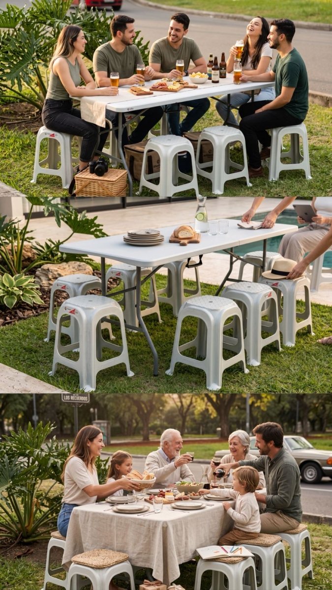 Combo de Comedor Familiar o Banquetero - 8 Butacos Con Mesa - Muebles Dummi