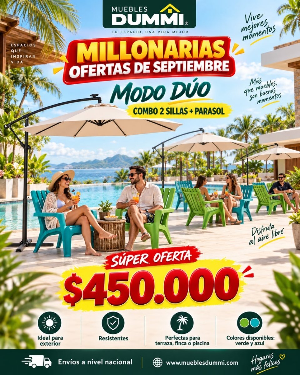 Combo Duo - Parasol Lateral con 2 Sillas Playeras - Muebles Dummi