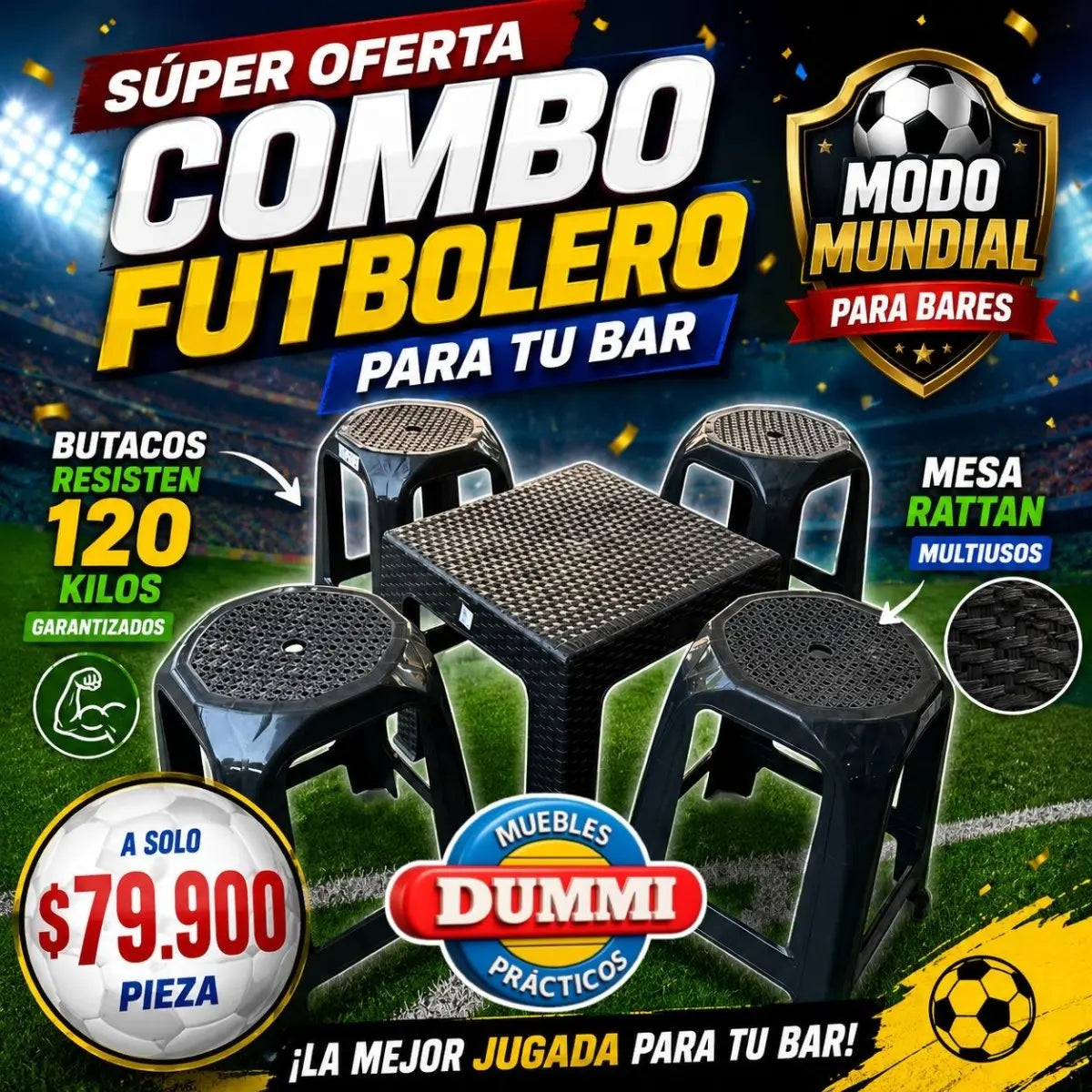 Combo Futbolero - 4 Butacos Con Mesa - Muebles Dummi