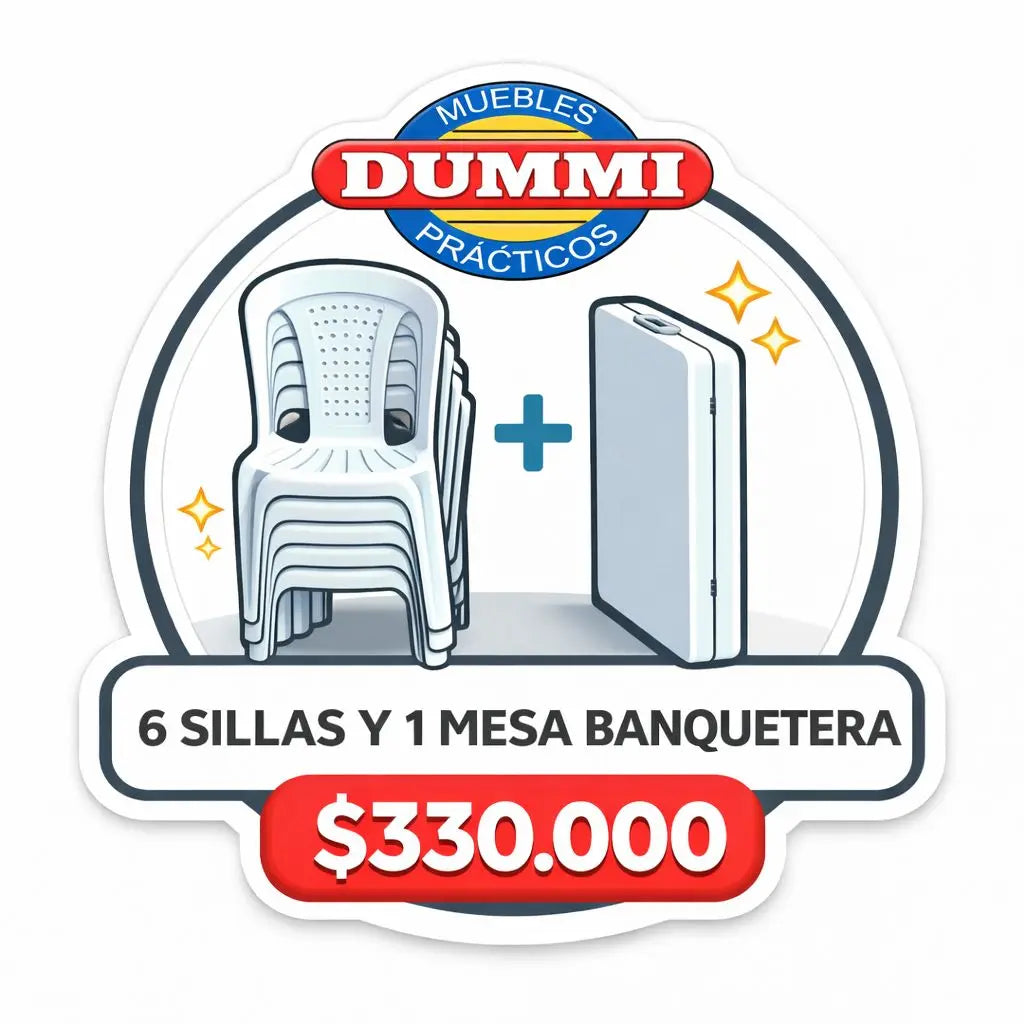Combo Mesa Banquetera Con 6 Sillas Plasticas - Muebles Dummi