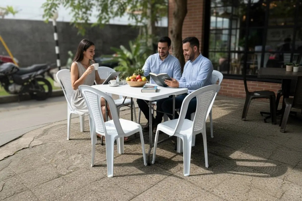 Combo Mesa Banquetera Con 6 Sillas Plasticas - Muebles Dummi
