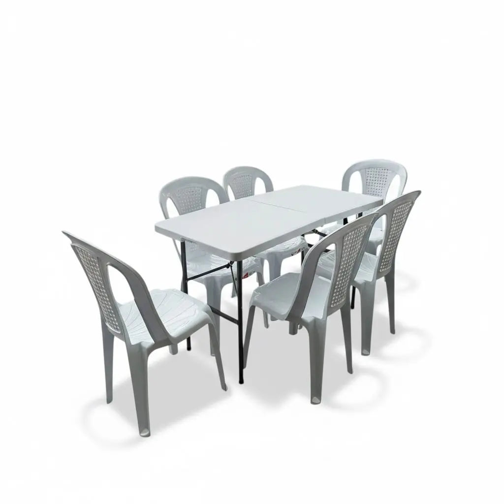 Combo Mesa Banquetera Con 6 Sillas Plasticas - Muebles Dummi