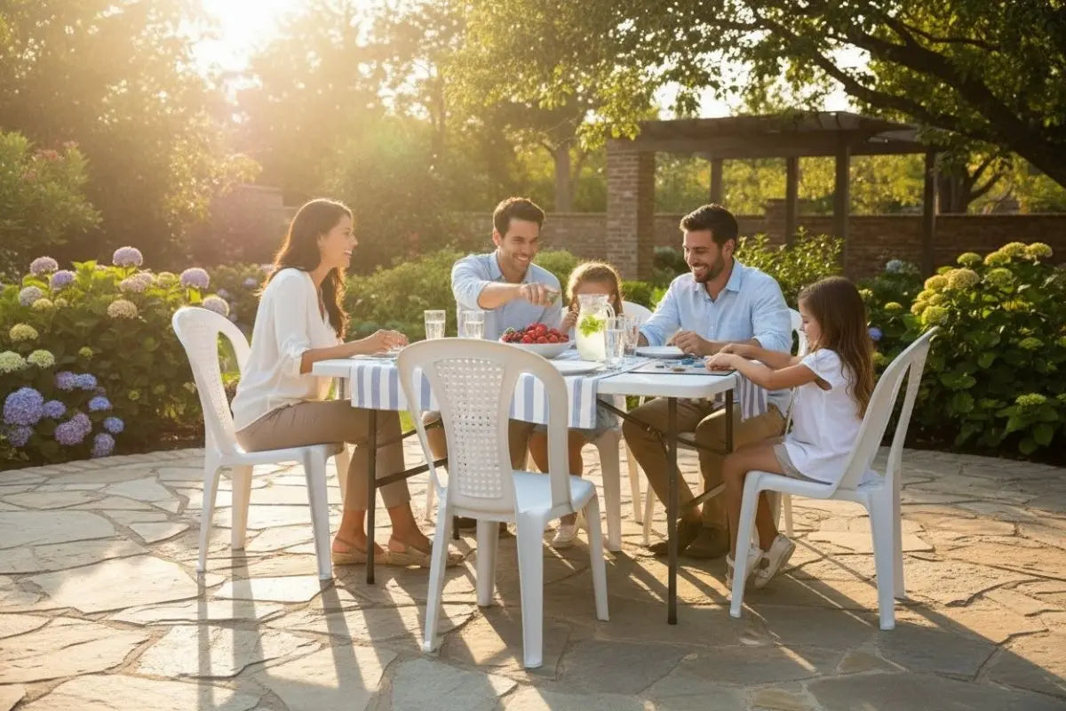 Combo Mesa Banquetera Con 6 Sillas Plasticas - Muebles Dummi