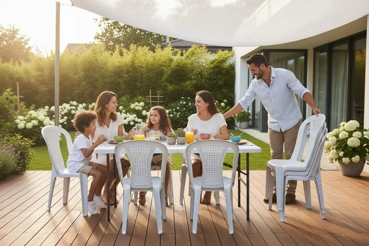 Combo Mesa Banquetera Con 6 Sillas Plasticas - Muebles Dummi