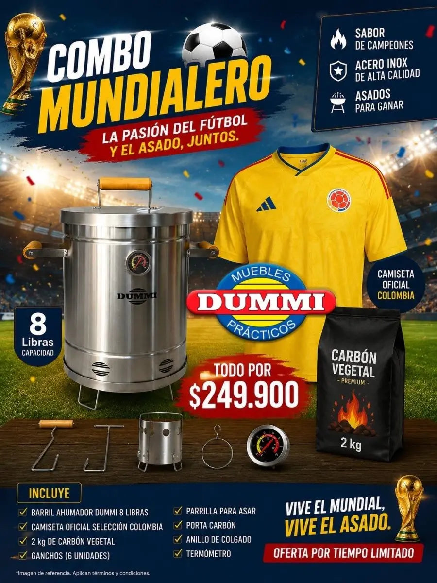 Combo Mundialero - Barril Con Camiseta de Colombia y Carbon - Muebles Dummi