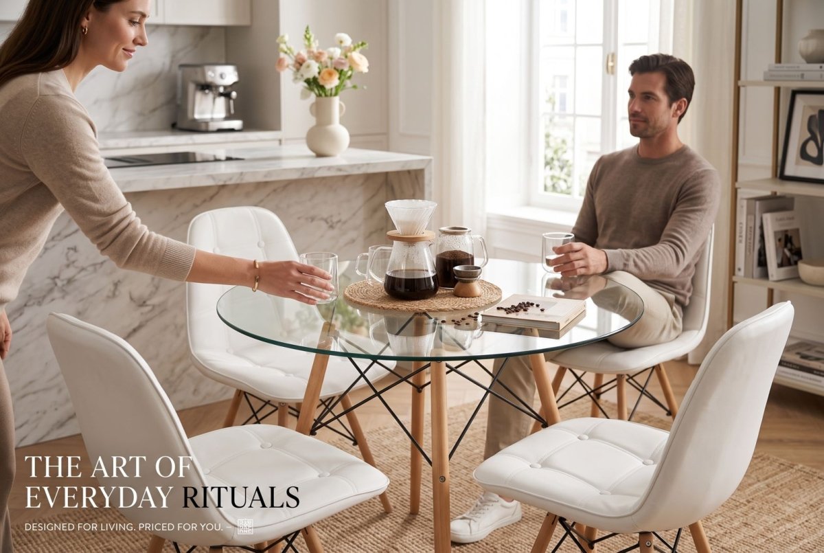 Comedor 4 Puestos Eames Con Mesa de Vidrio - Muebles Dummi