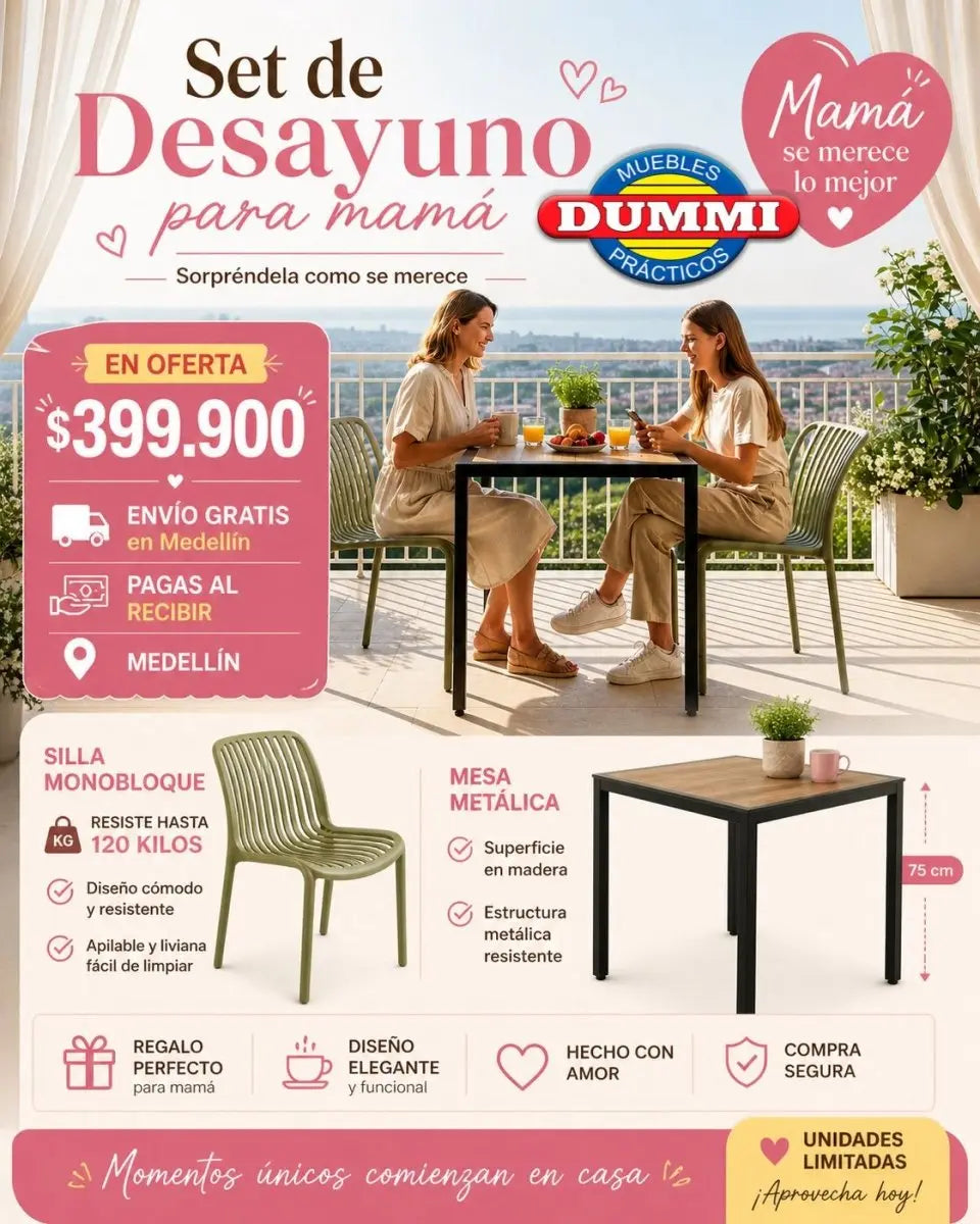 Comedor de Madres - 2 Sillas Con Mesa en Madera - Muebles Dummi