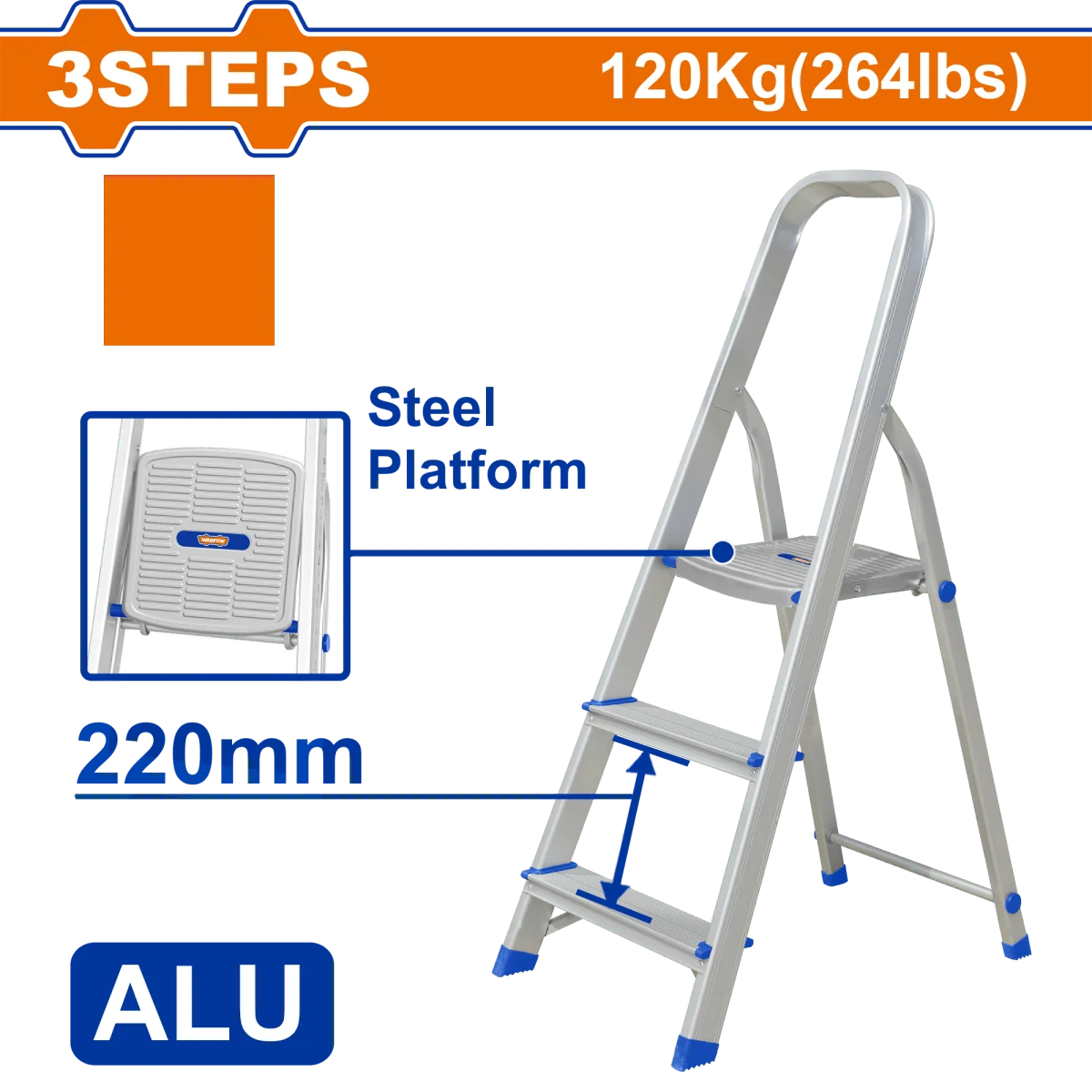 Escalera Aluminio 3 Pasos Capacidad 120Kg