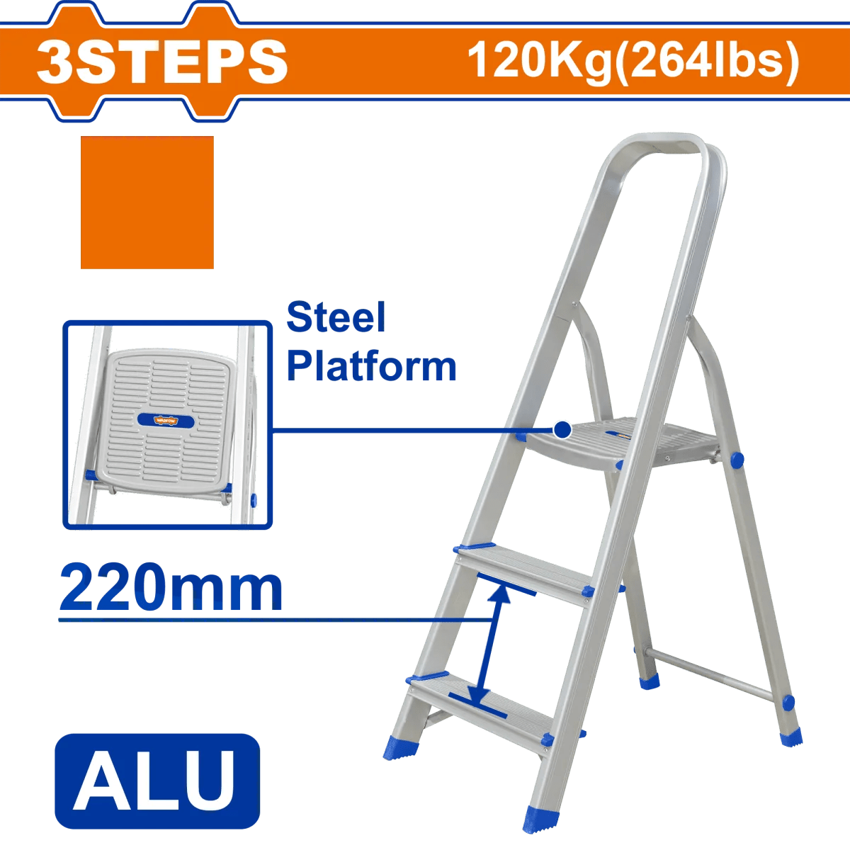 Escalera Aluminio 3 Pasos Capacidad 120Kg - Muebles Dummi