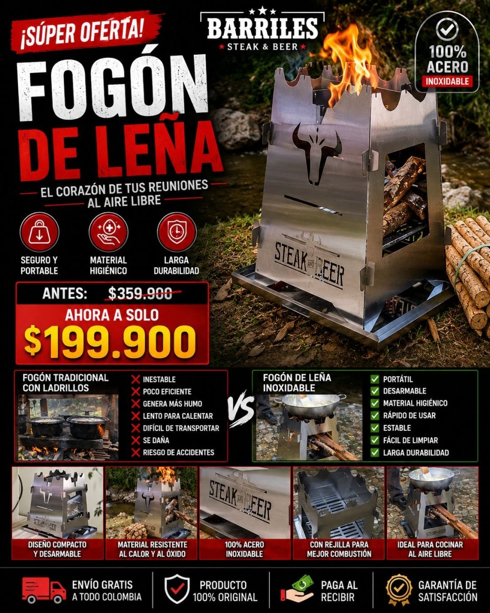 Fogon De Leña - Acero Inoxidable - Muebles Dummi