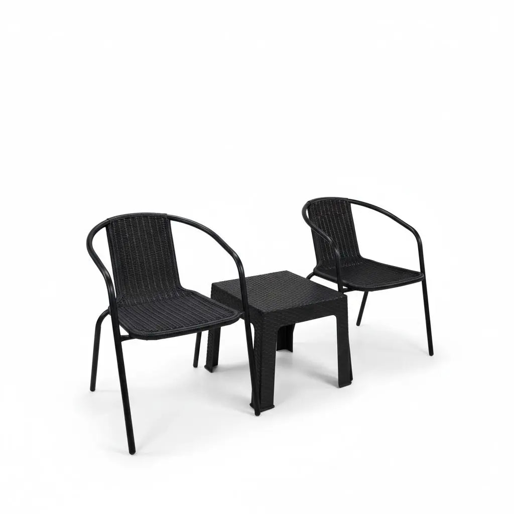 Juego 2 Sillas Moderna Rattan Con Mesa Auxiliar - Muebles Dummi