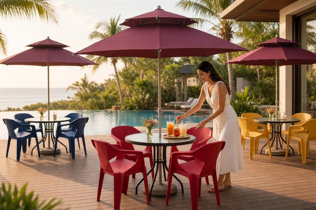 Juego - Comedor de Exterior - 4 Sillas Con Parasol - Muebles Dummi