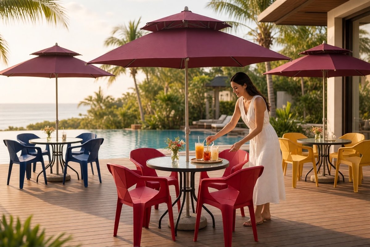 Juego - Comedor de Exterior - 4 Sillas Con Parasol - Muebles Dummi