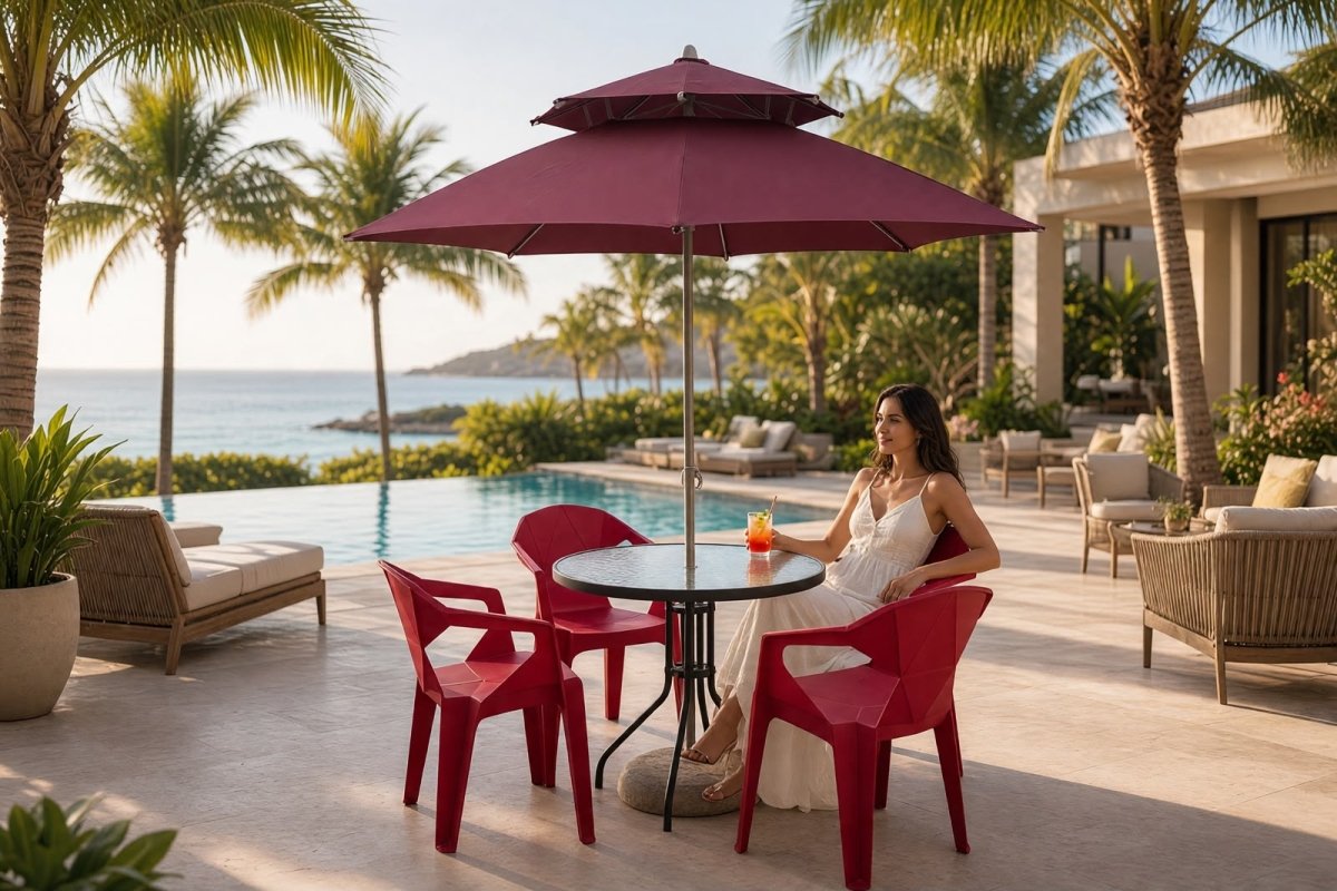 Juego - Comedor de Exterior - 4 Sillas Con Parasol - Muebles Dummi