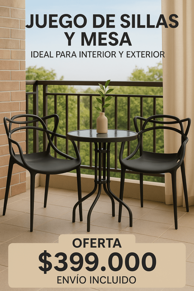 Juego de Balcon - 2 Sillas Importadas Con Mesa Redonda en Vidrio - Muebles Dummi