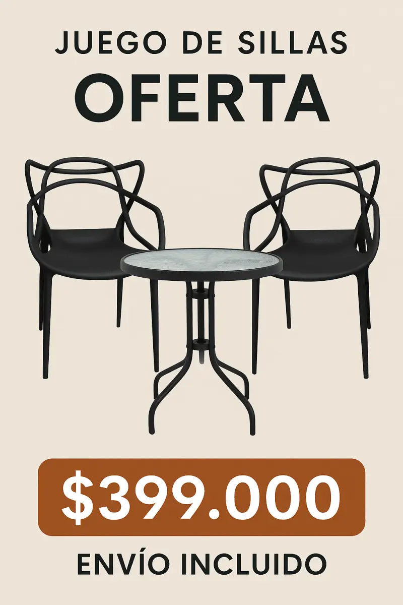 Juego de Balcon - 2 Sillas Importadas Con Mesa Redonda en Vidrio - Muebles Dummi