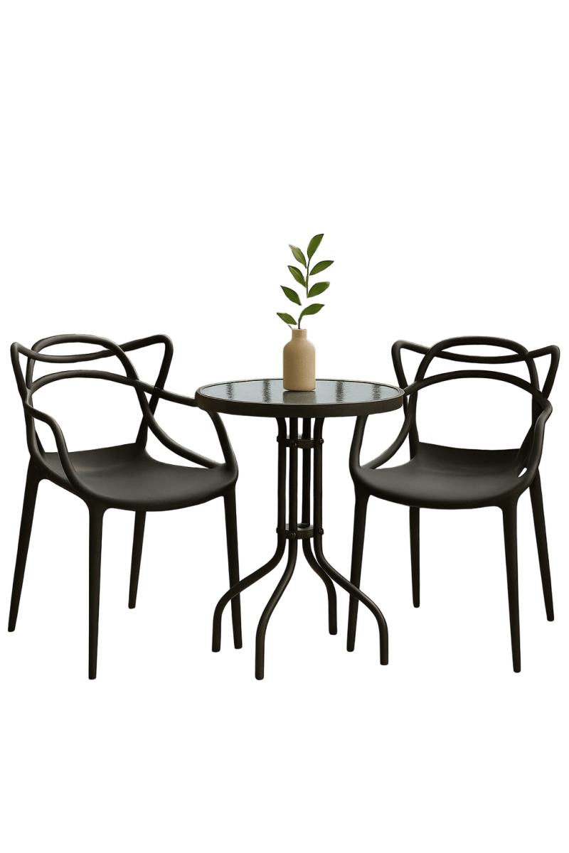 Juego de Balcon - 2 Sillas Importadas Con Mesa Redonda en Vidrio - Muebles Dummi