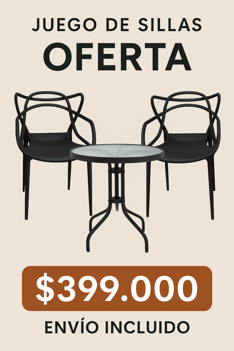 Juego de Balcon - 2 Sillas Importadas Con Mesa Redonda en Vidrio - Muebles Dummi