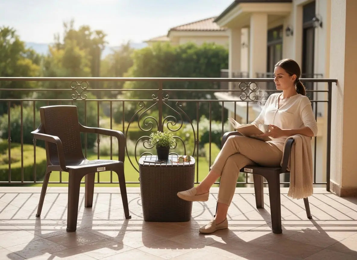 Juego De Balcon o Terraza - 2 SIllas Con Mesa Baul - Muebles Dummi