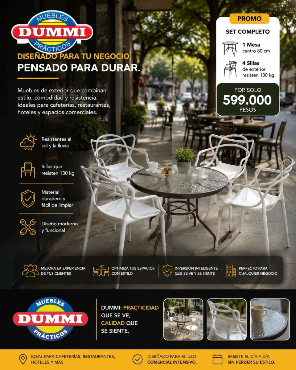 Juego de Balcon - Terraza 4 Sillas Con Mesa - Muebles Dummi