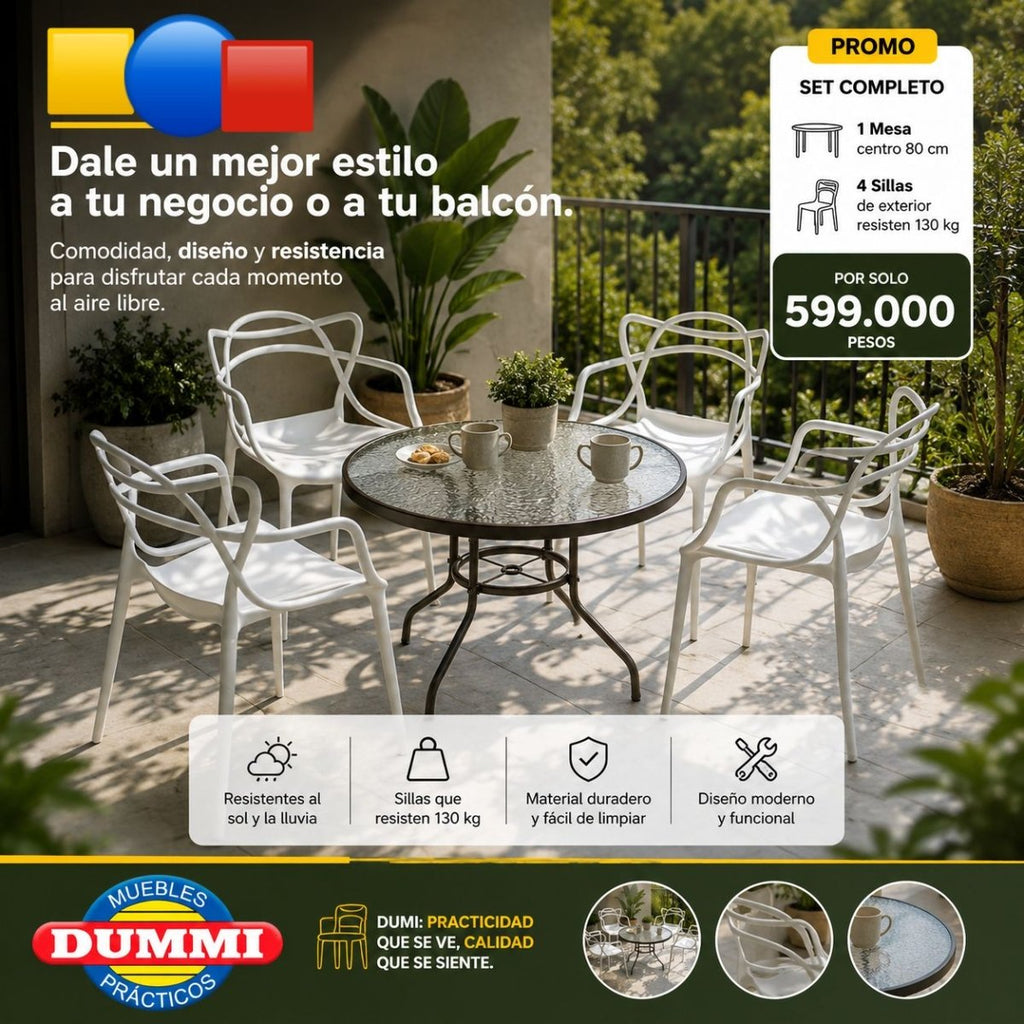 Juego de Balcon - Terraza 4 Sillas Con Mesa - Muebles Dummi