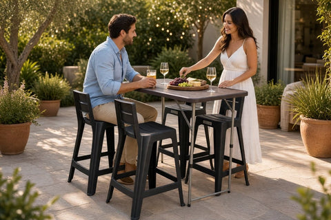 Juego de Bar - Mesa Banquetera Plegable + 4 Butacos - Muebles Dummi