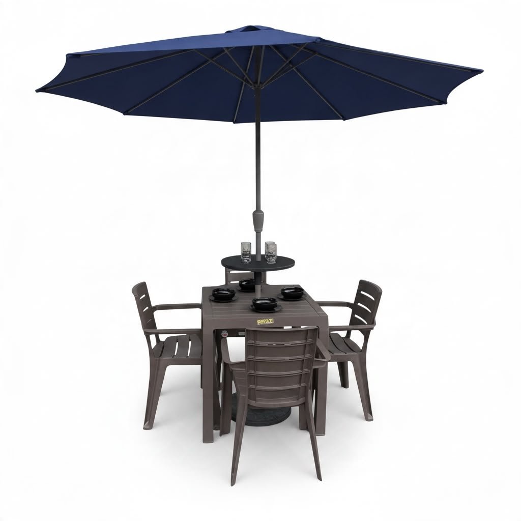 Juego de Comedor Baru Rimax Con Parasol - 4 Sillas + Mesa - Muebles Dummi
