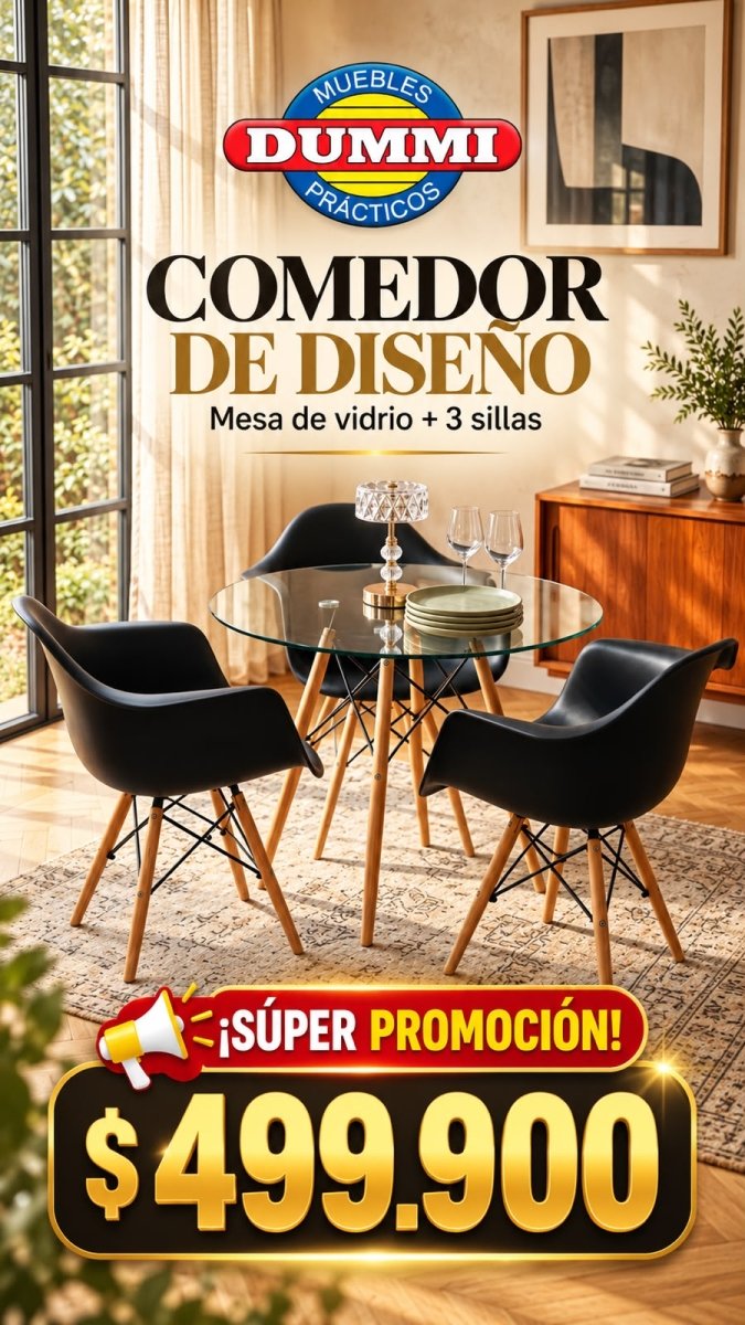 Juego de Comedor Eames de 3 Puestos Con Mesa Redonda - Muebles Dummi