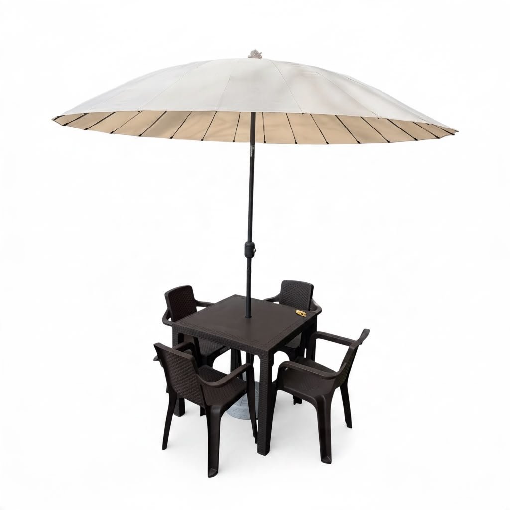Juego de Comedor Eterna Rimax Con Parasol - 4 Sillas + Mesa + Base - Muebles Dummi