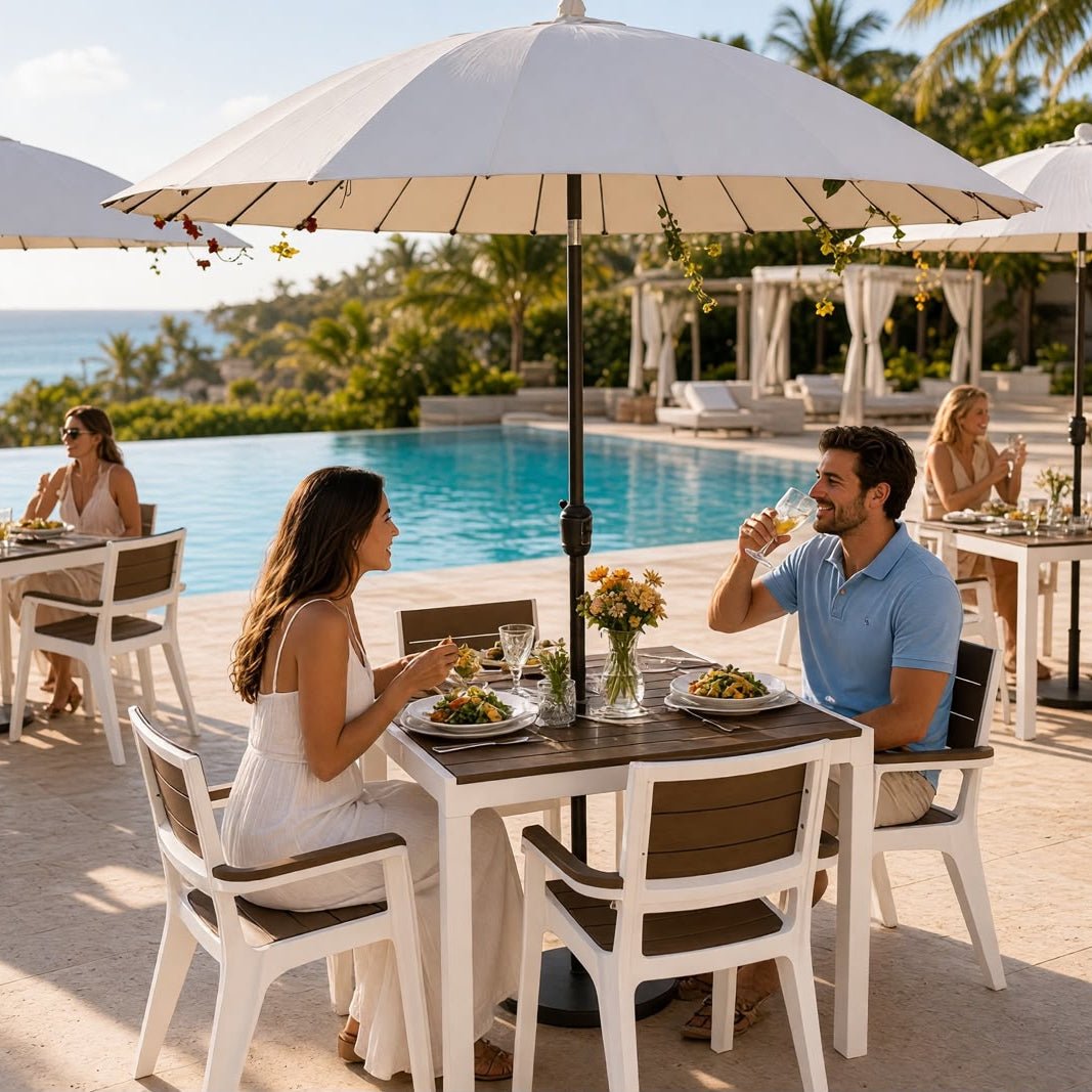 Juego de Comedor Madeira Con Parasol - 4 Sillas + Mesa - Muebles Dummi