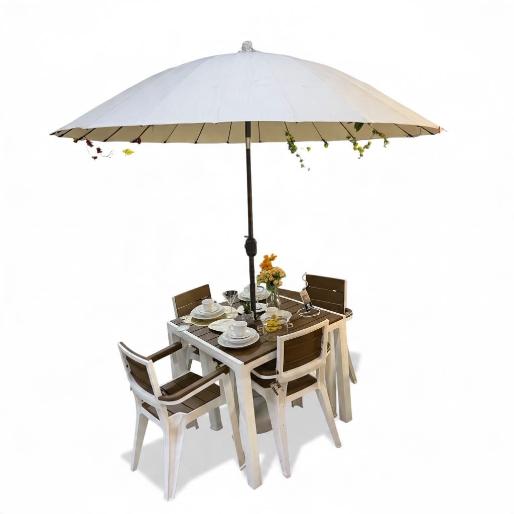 Juego de Comedor Madeira Con Parasol - 4 Sillas + Mesa - Muebles Dummi