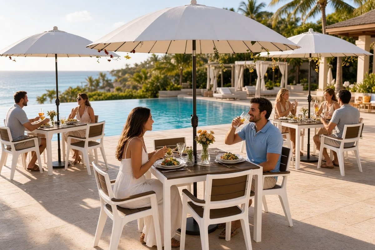 Juego de Comedor Madeira Con Parasol - 4 Sillas + Mesa - Muebles Dummi