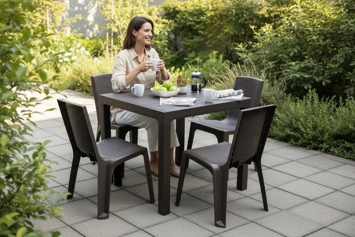 Juego De Comedor Plastico Montana Con Sillas Rattan - Muebles Dummi
