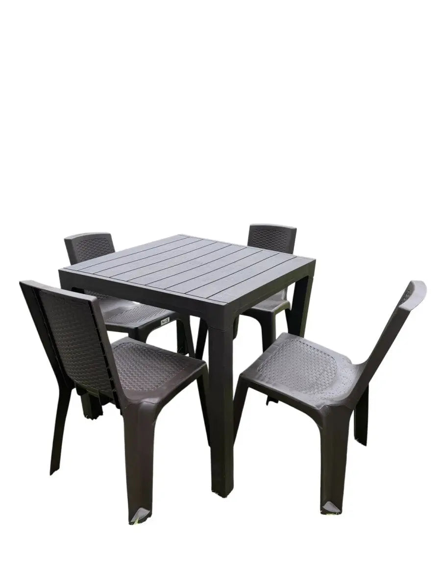 Juego De Comedor Plastico Montana Con Sillas Rattan - Muebles Dummi