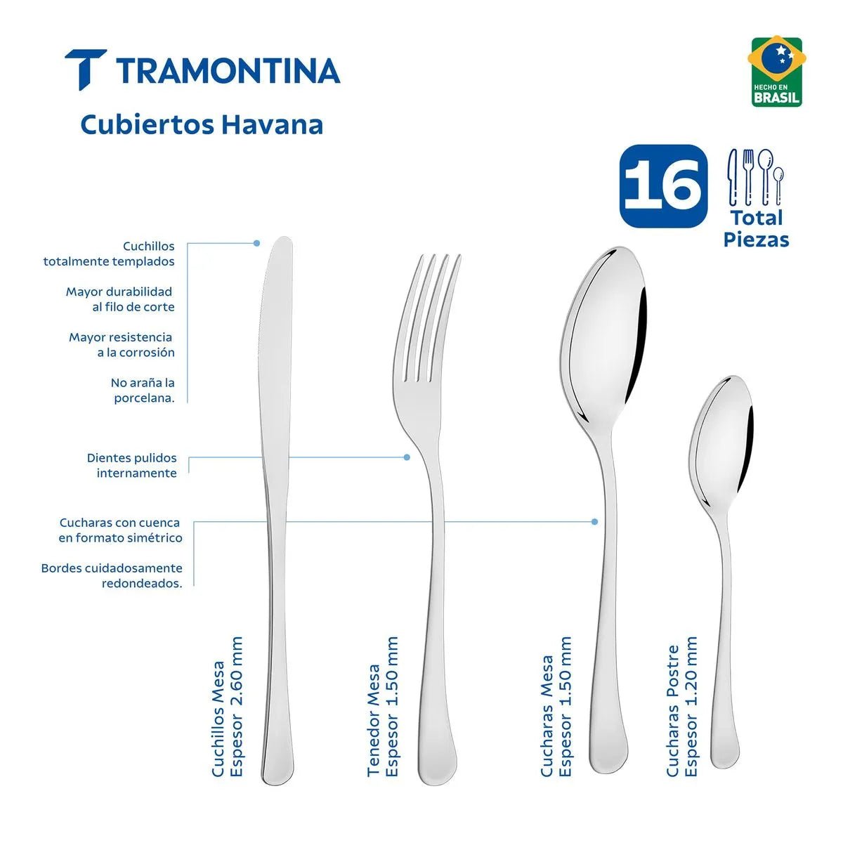 Juego de cubiertos de 16 piezas Tramontina Havana de acero inoxidable - Muebles Dummi