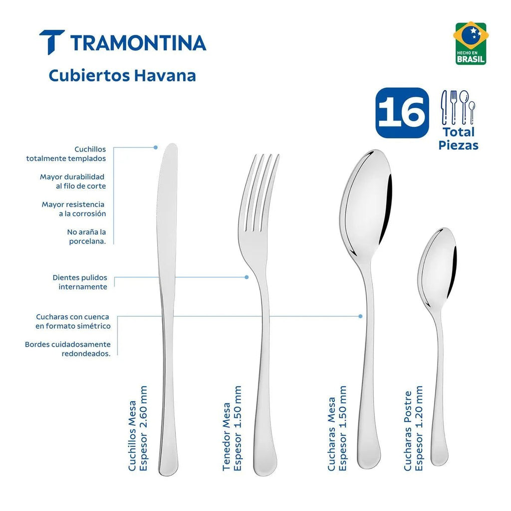 Juego de cubiertos de 16 piezas Tramontina Havana de acero inoxidable - Muebles Dummi