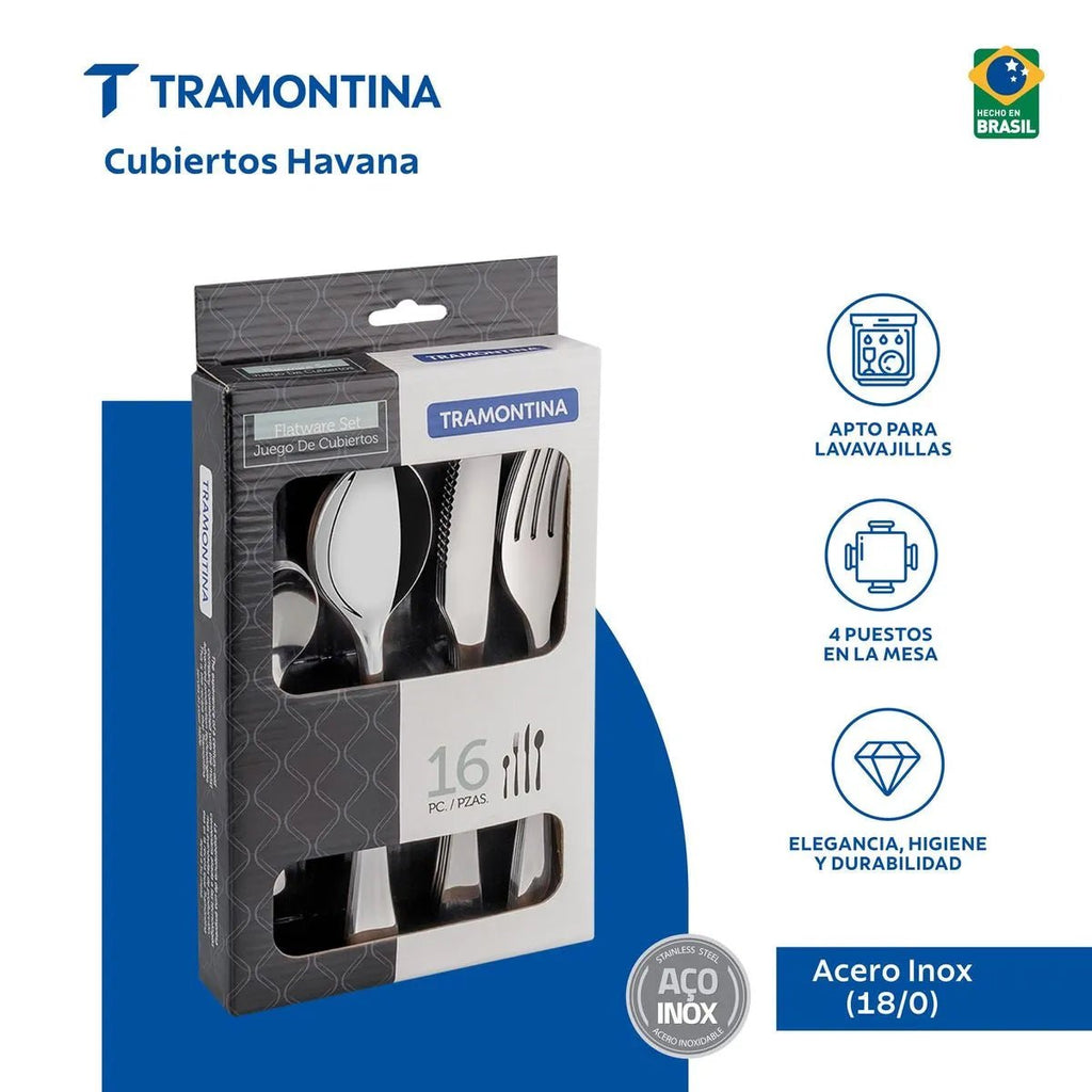 Juego de cubiertos de 16 piezas Tramontina Havana de acero inoxidable - Muebles Dummi