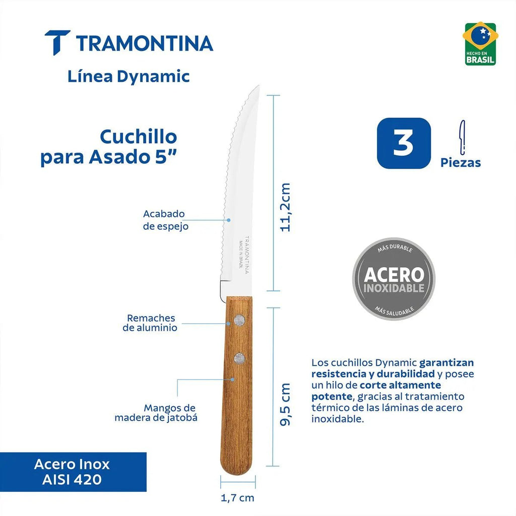 Juego de Cuchillos X3 Para Asado y Frutas Tramontina - Muebles Dummi