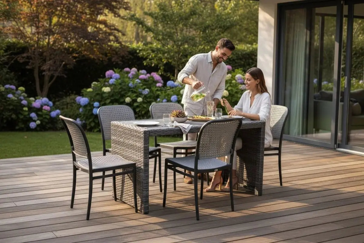 Juego De Mesa en Aluminio Rattan Con 4 Sillas - Muebles Dummi