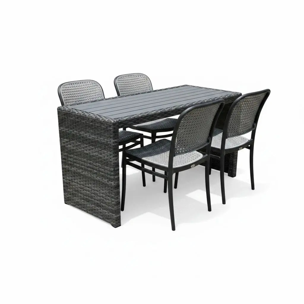 Juego De Mesa en Aluminio Rattan Con 4 Sillas - Muebles Dummi