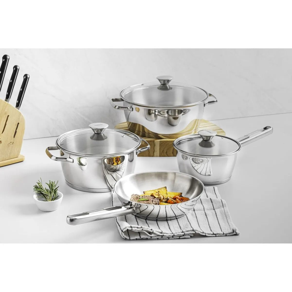 Juego de Ollas Batería de Cocina Tramontina Allegra Acero Inoxidable 7 Piezas - Muebles Dummi