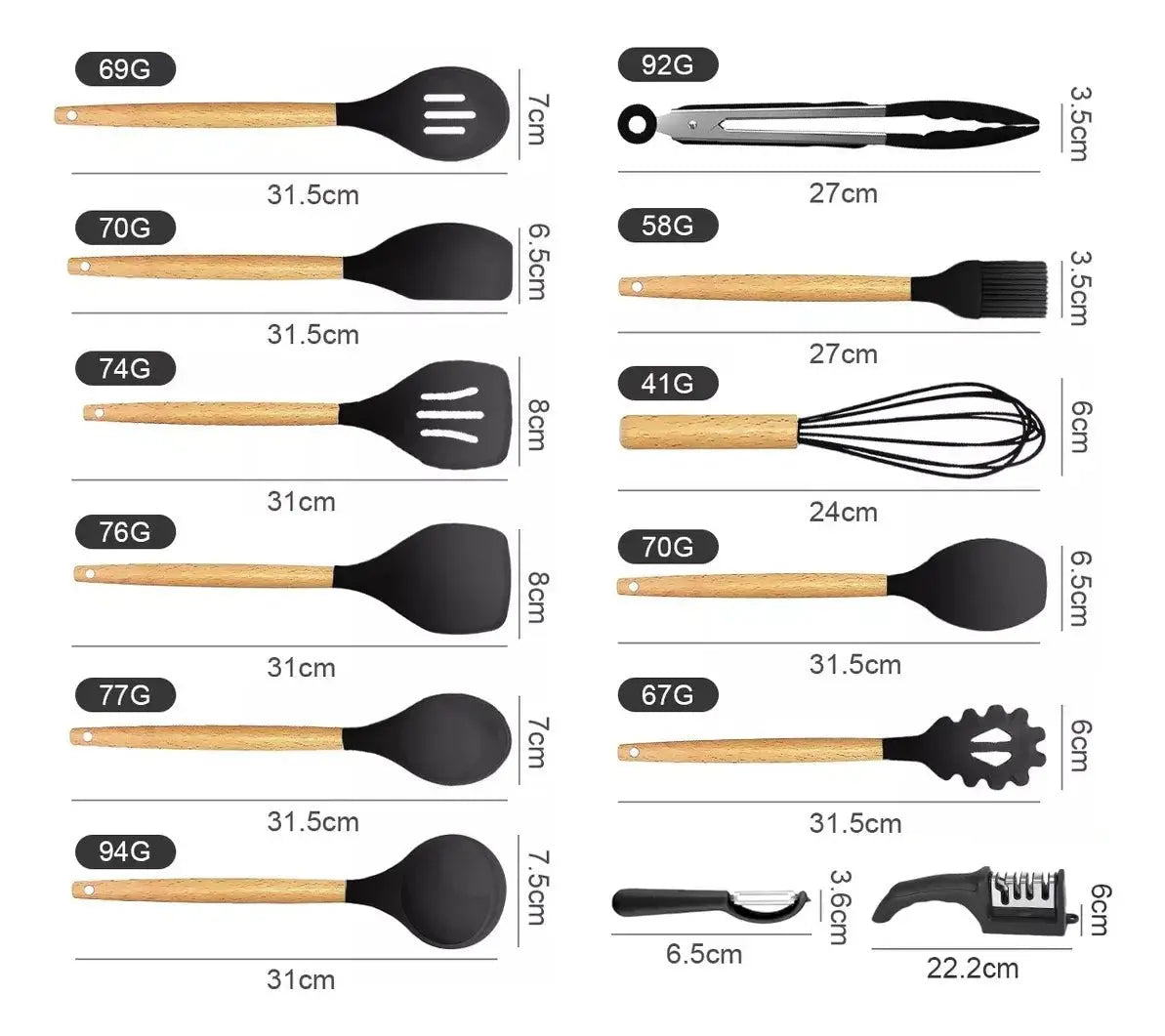 Juego De Utensilios De Silicona Y Cuchillos - Muebles Dummi