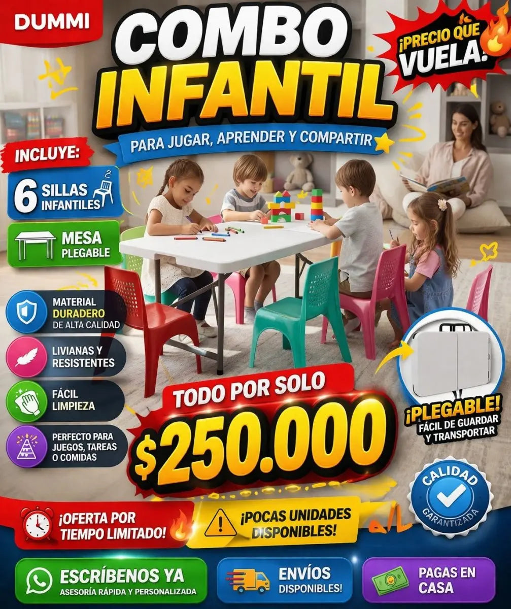 Juego Infantil Plegable - 6 Sillas con Mesa - Muebles Dummi
