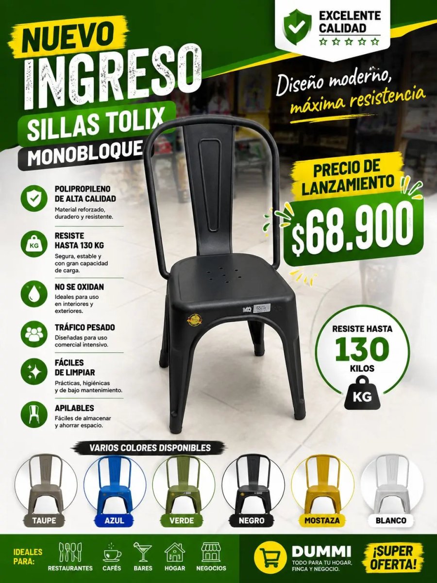Lanzamiento - Silla Tolix en Polipropileno Muebles Dummi