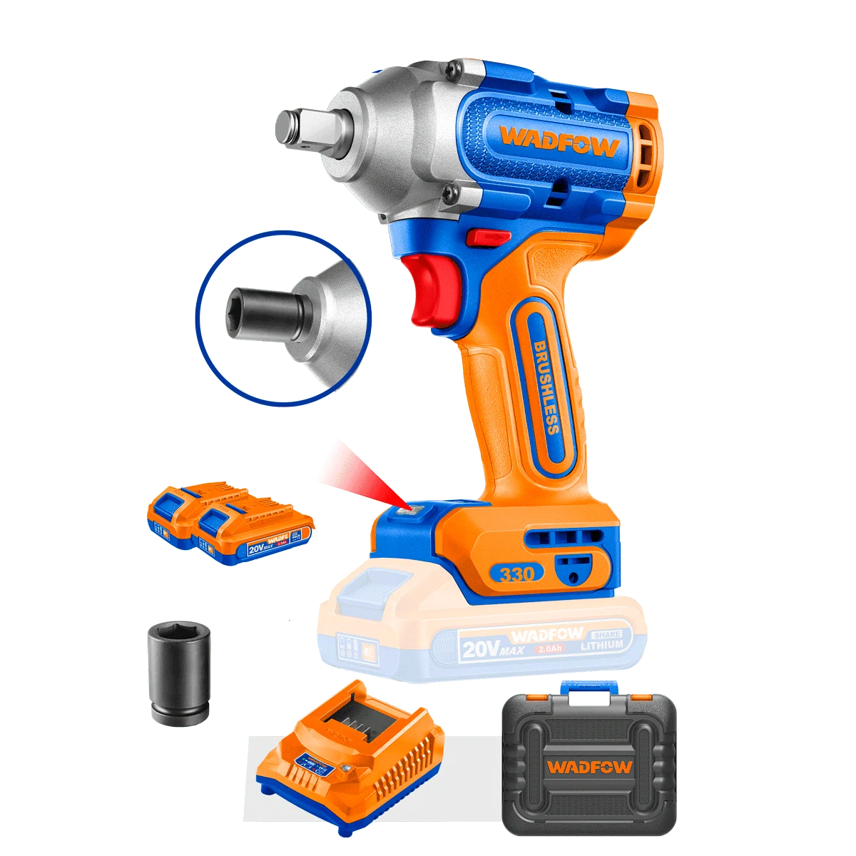 Llave De Impacto Inalámbrica 20V 1/2" 2 Baterías y Cargador